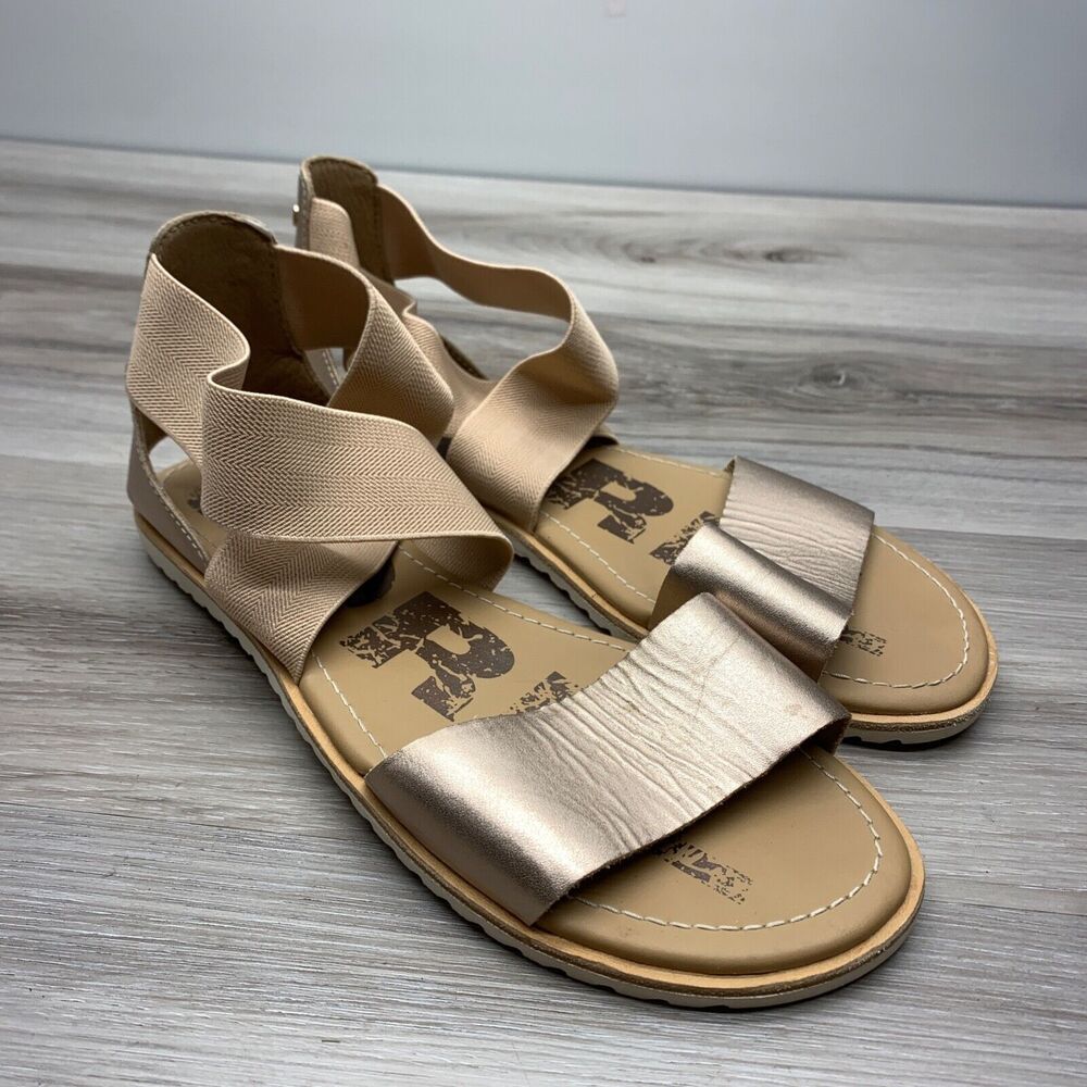 Sorel Ella Sandals Womens 7 Shoes Strappy Beige Gold Metallic Flats‎